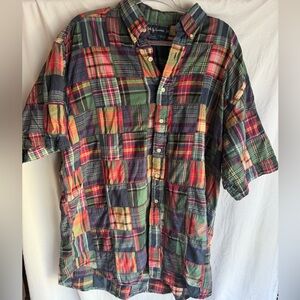 VTG Polo Ralph Lauren Blake Mens Shirt Size XL Patchwork Button Up Short Sleeve